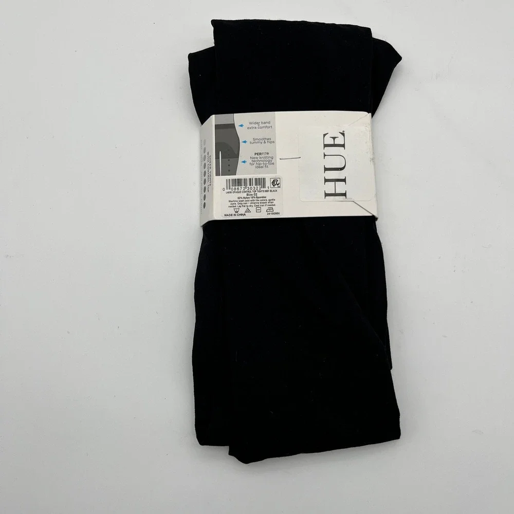 HUE Tights Womens Size 2 Black Opaque Control Top Perfit Technology U4690 New